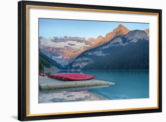 Canada, Banff NP, Lake Louise, Canoes at Boathouse Dock, Mt Victoria-Jamie & Judy Wild-Framed Photographic Print