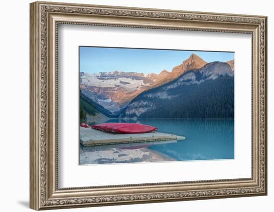 Canada, Banff NP, Lake Louise, Canoes at Boathouse Dock, Mt Victoria-Jamie & Judy Wild-Framed Photographic Print