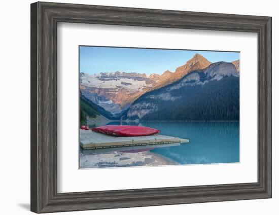 Canada, Banff NP, Lake Louise, Canoes at Boathouse Dock, Mt Victoria-Jamie & Judy Wild-Framed Photographic Print