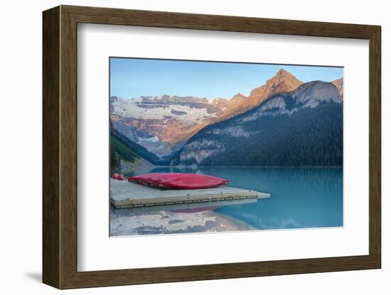 Canada, Banff NP, Lake Louise, Canoes at Boathouse Dock, Mt Victoria-Jamie & Judy Wild-Framed Photographic Print