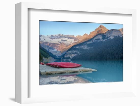 Canada, Banff NP, Lake Louise, Canoes at Boathouse Dock, Mt Victoria-Jamie & Judy Wild-Framed Photographic Print