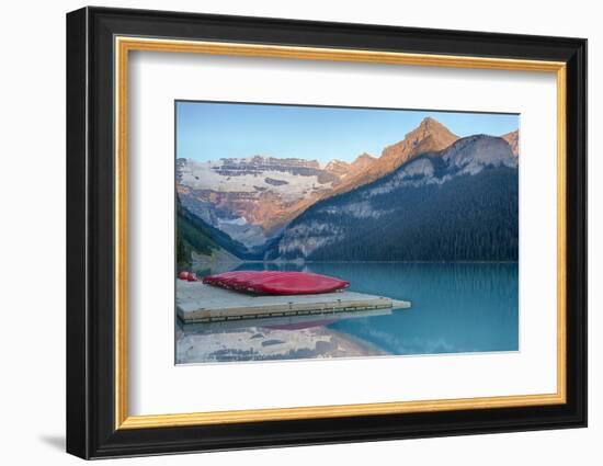 Canada, Banff NP, Lake Louise, Canoes at Boathouse Dock, Mt Victoria-Jamie & Judy Wild-Framed Photographic Print