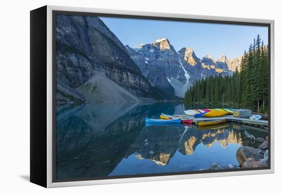 Canada, Banff NP, Valley of the Ten Peaks, Moraine Lake, Canoe Dock-Jamie & Judy Wild-Framed Premier Image Canvas