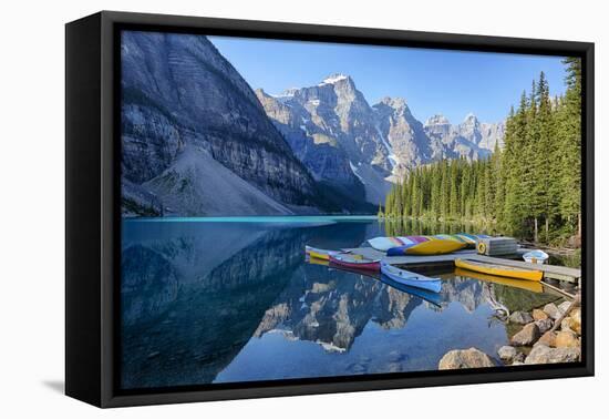 Canada, Banff NP, Valley of the Ten Peaks, Moraine Lake, Canoe Dock-Jamie & Judy Wild-Framed Premier Image Canvas