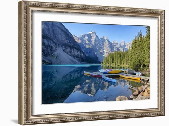 Canada, Banff NP, Valley of the Ten Peaks, Moraine Lake, Canoe Dock-Jamie & Judy Wild-Framed Photographic Print