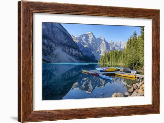 Canada, Banff NP, Valley of the Ten Peaks, Moraine Lake, Canoe Dock-Jamie & Judy Wild-Framed Photographic Print