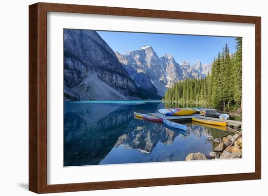 Canada, Banff NP, Valley of the Ten Peaks, Moraine Lake, Canoe Dock-Jamie & Judy Wild-Framed Photographic Print