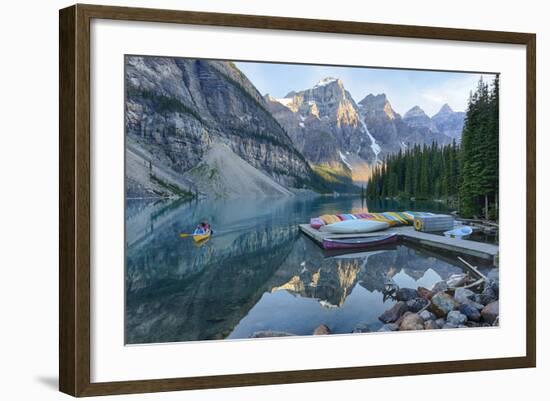 Canada, Banff NP, Valley of the Ten Peaks, Moraine Lake, Canoe Dock-Jamie & Judy Wild-Framed Photographic Print