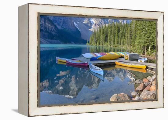 Canada, Banff NP, Valley of the Ten Peaks, Moraine Lake, Canoe Dock-Jamie & Judy Wild-Framed Premier Image Canvas