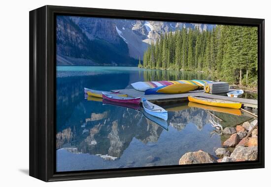 Canada, Banff NP, Valley of the Ten Peaks, Moraine Lake, Canoe Dock-Jamie & Judy Wild-Framed Premier Image Canvas