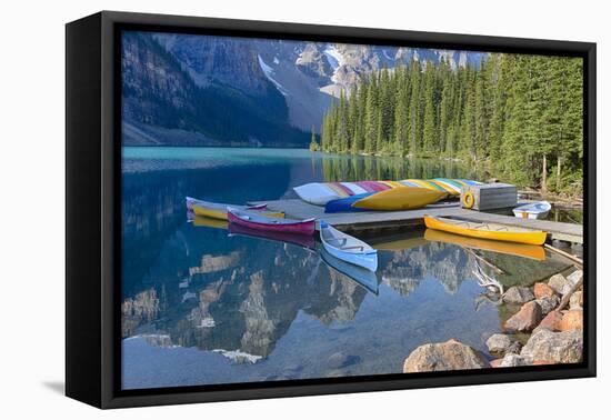 Canada, Banff NP, Valley of the Ten Peaks, Moraine Lake, Canoe Dock-Jamie & Judy Wild-Framed Premier Image Canvas