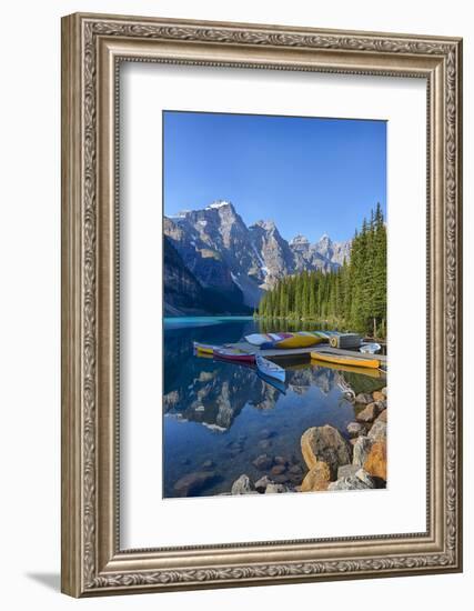 Canada, Banff NP, Valley of the Ten Peaks, Moraine Lake, Canoe Dock-Jamie & Judy Wild-Framed Photographic Print