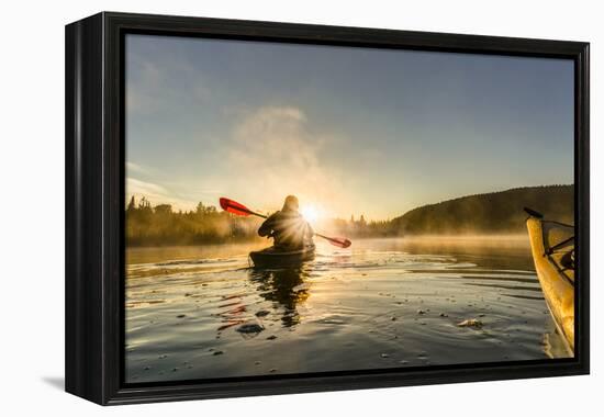 Canada, British Columbia. A kayaker paddles in morning mist on a Canadian lake.-Gary Luhm-Framed Premier Image Canvas