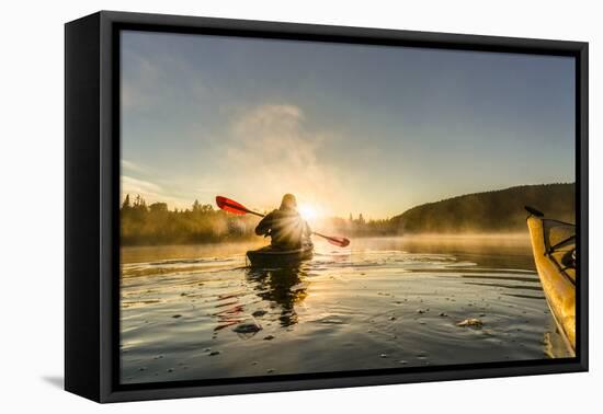 Canada, British Columbia. A kayaker paddles in morning mist on a Canadian lake.-Gary Luhm-Framed Premier Image Canvas