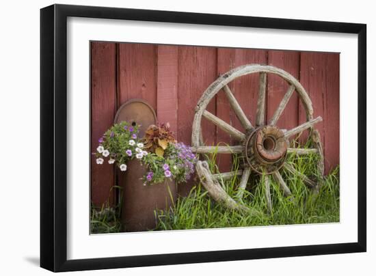 Canada, British Columbia, Cache Creek. Vintage wagon wheel.-Jaynes Gallery-Framed Photographic Print