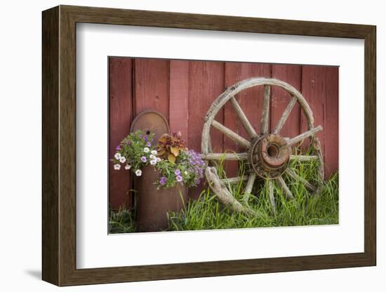 Canada, British Columbia, Cache Creek. Vintage wagon wheel.-Jaynes Gallery-Framed Photographic Print