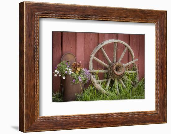 Canada, British Columbia, Cache Creek. Vintage wagon wheel.-Jaynes Gallery-Framed Photographic Print