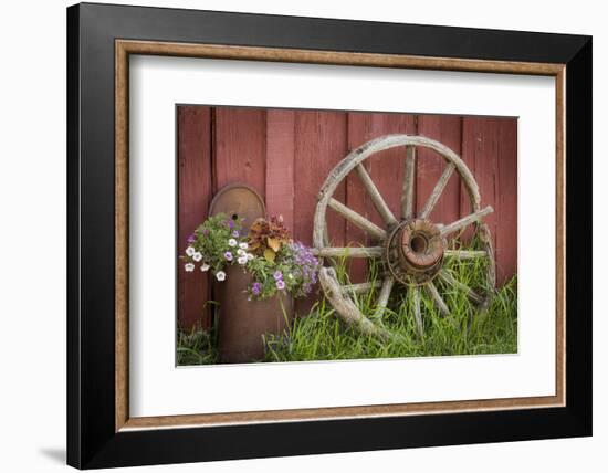 Canada, British Columbia, Cache Creek. Vintage wagon wheel.-Jaynes Gallery-Framed Photographic Print