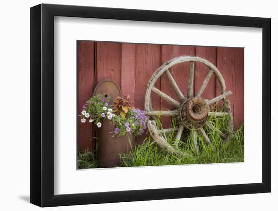 Canada, British Columbia, Cache Creek. Vintage wagon wheel.-Jaynes Gallery-Framed Photographic Print