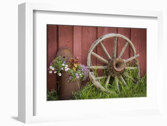Canada, British Columbia, Cache Creek. Vintage wagon wheel.-Jaynes Gallery-Framed Photographic Print