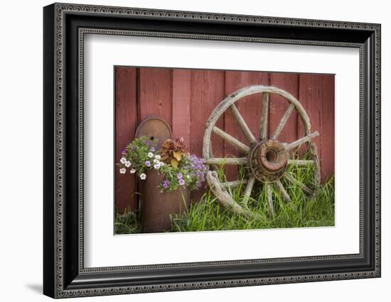 Canada, British Columbia, Cache Creek. Vintage wagon wheel.-Jaynes Gallery-Framed Photographic Print