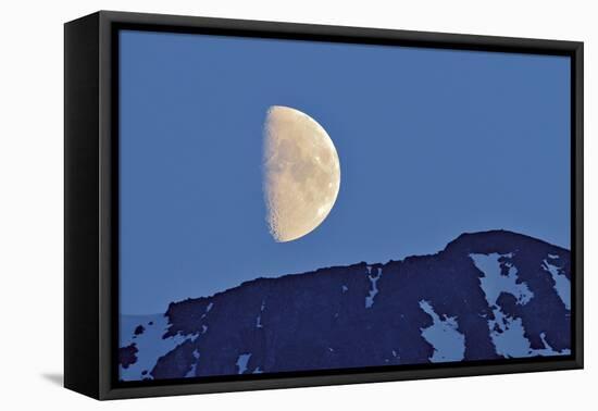 Canada, British Columbia. Half moon rising above mountain.-Jaynes Gallery-Framed Premier Image Canvas