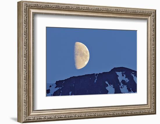 Canada, British Columbia. Half moon rising above mountain.-Jaynes Gallery-Framed Photographic Print