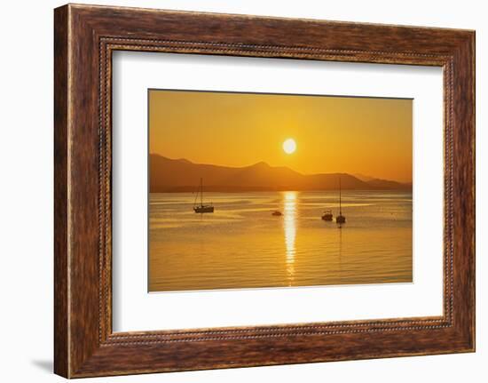 Canada, British Columbia, Vancouver Island. Sailboats at sunset on Vesuvius Bay.-Jaynes Gallery-Framed Photographic Print