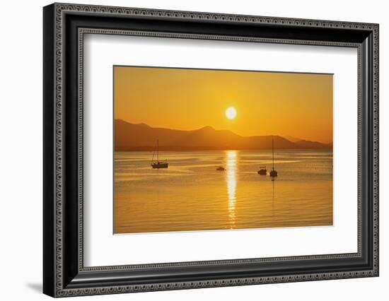Canada, British Columbia, Vancouver Island. Sailboats at sunset on Vesuvius Bay.-Jaynes Gallery-Framed Photographic Print