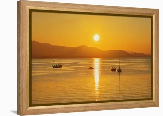 Canada, British Columbia, Vancouver Island. Sailboats at sunset on Vesuvius Bay.-Jaynes Gallery-Framed Premier Image Canvas