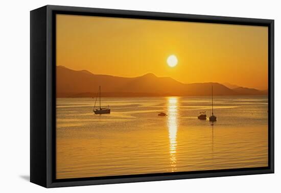 Canada, British Columbia, Vancouver Island. Sailboats at sunset on Vesuvius Bay.-Jaynes Gallery-Framed Premier Image Canvas