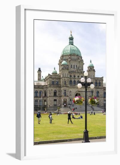 Canada, British Columbia, Victoria. Tourists on Lawn in Front of Parliament Building-Trish Drury-Framed Photographic Print