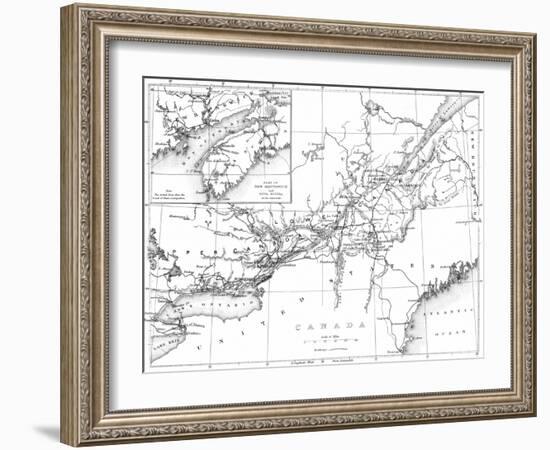 Canada, Detailed Map of Eastern Canada, New Brunswick, and Nova Scotia-Lantern Press-Framed Art Print