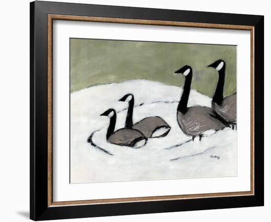 Canada Geese on David's Pond, C.2019 (Charcoal, Watercolor and Gesso on Paper)-Janel Bragg-Framed Giclee Print