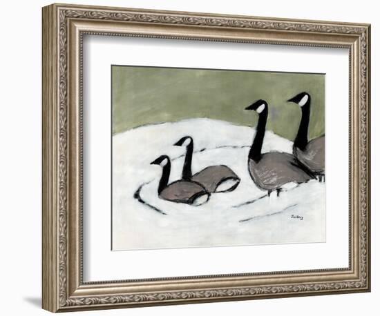 Canada Geese on David's Pond, C.2019 (Charcoal, Watercolor and Gesso on Paper)-Janel Bragg-Framed Giclee Print