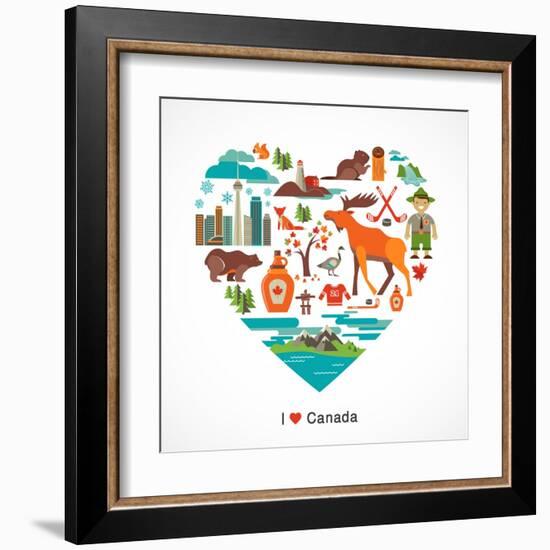 Canada Love - Heart With Many Icons And Illustrations-Marish-Framed Art Print