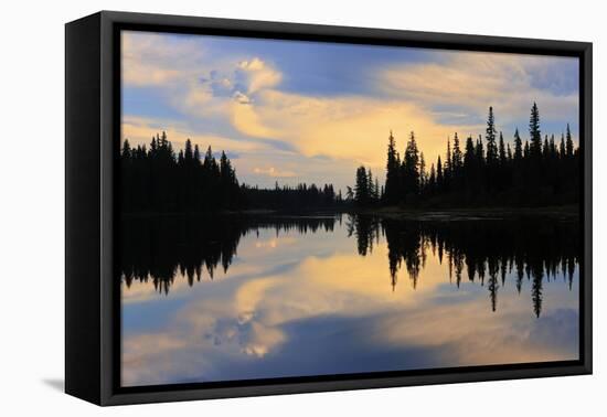 Canada, Manitoba, Pisew Falls Provincial Park. Forest reflected in Grass River.-Jaynes Gallery-Framed Premier Image Canvas