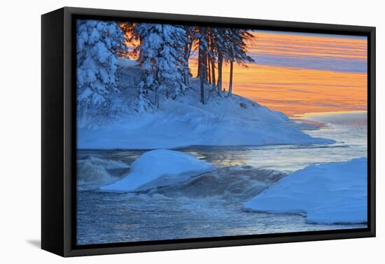 Canada, Manitoba, Sasagiu Rapids. Sunset on Setting Lake in winter.-Jaynes Gallery-Framed Premier Image Canvas