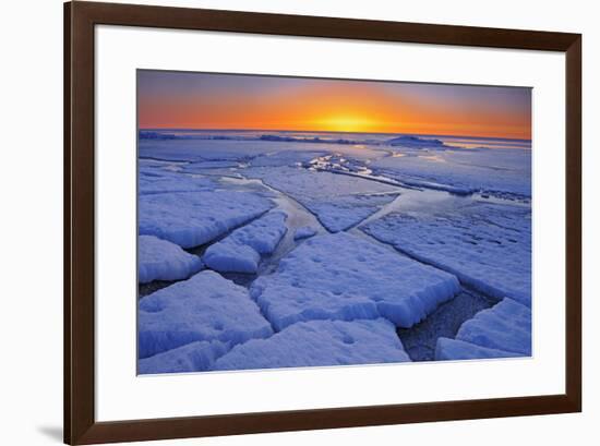 Canada, Manitoba, Winnipeg. Sunrise on Lake Winnipeg spring ice.-Jaynes Gallery-Framed Photographic Print