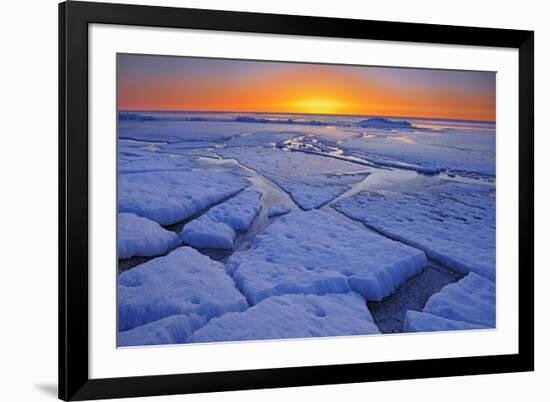 Canada, Manitoba, Winnipeg. Sunrise on Lake Winnipeg spring ice.-Jaynes Gallery-Framed Photographic Print