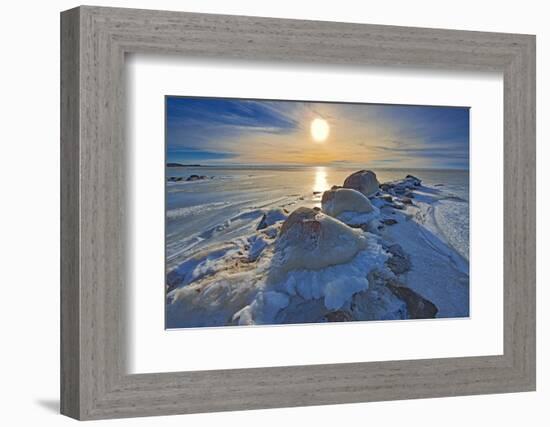 Canada, Manitoba, Winnipeg. Sunset on Lake Winnipeg spring ice.-Jaynes Gallery-Framed Photographic Print