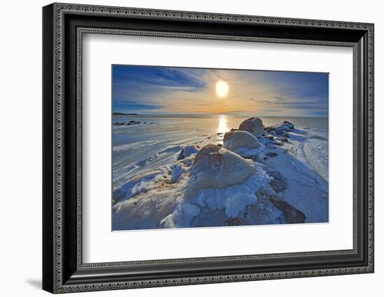 Canada, Manitoba, Winnipeg. Sunset on Lake Winnipeg spring ice.-Jaynes Gallery-Framed Photographic Print