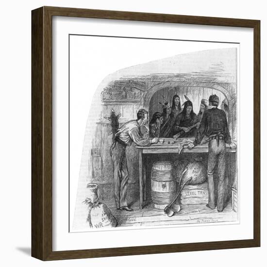 Canada Native Canadians of Manitoba Bartering Furs for Guns in a Trade Shop-William Ralston-Framed Art Print