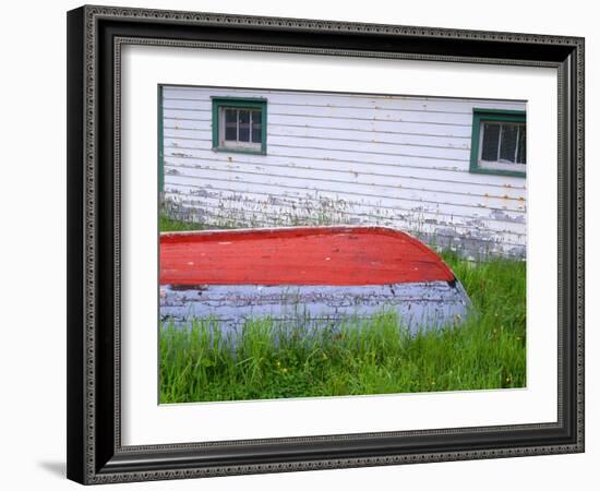 Canada, Newfoundland, Bauline East, Weathered Wooden Boat and Fishing Shed-John Barger-Framed Photographic Print