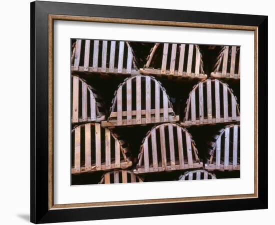 Canada, Newfoundland, Trout River, Tidy Stack of Wooden Lobster Traps-John Barger-Framed Photographic Print
