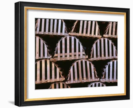 Canada, Newfoundland, Trout River, Tidy Stack of Wooden Lobster Traps-John Barger-Framed Photographic Print