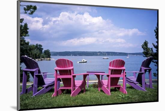 Canada, Nova Scotia, Mahone Bay, Colorful Adirondack Chairs Overlook the Calm Bay-Ann Collins-Mounted Photographic Print