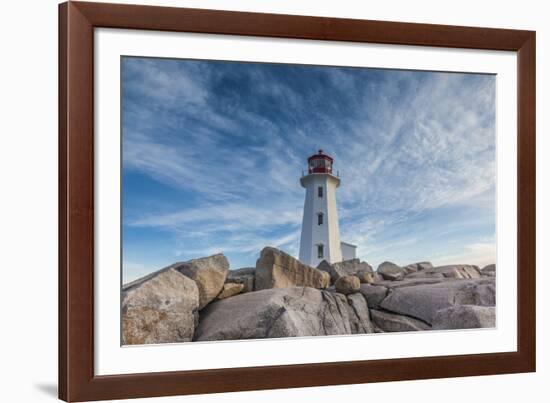 Canada, Nova Scotia, Peggy's Cove. Fishing village and Peggys Point Lighthouse.-Walter Bibikow-Framed Photographic Print