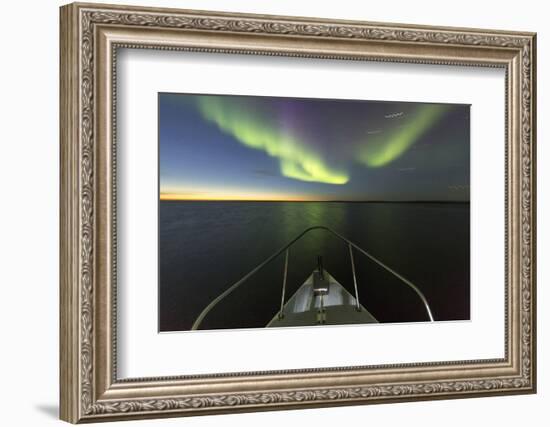 Canada, Nunavut, Aurora Borealis Glows in Night Sky Above Hudson Bay-Paul Souders-Framed Photographic Print