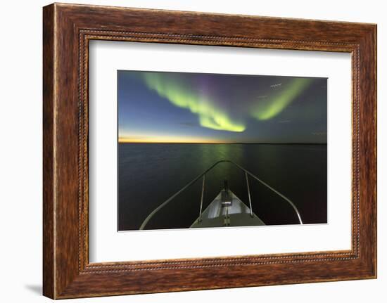 Canada, Nunavut, Aurora Borealis Glows in Night Sky Above Hudson Bay-Paul Souders-Framed Photographic Print